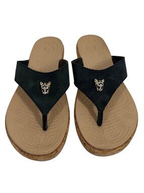 Crocs Leigh Rhinestone Jaguar Embellished Cork Platform Wedge Flip Flop Sandal 8